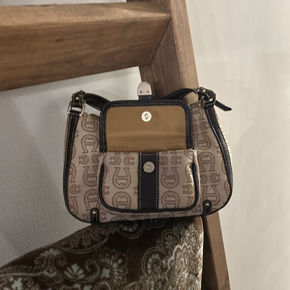 Genuine Aigner small handbag with the A pattern tan and dark brown